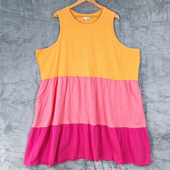 Womens Dress 4X Boho Colorblock Tiered‎ Tank Colorful Flowy Rainbow Striped - Picture 1 of 6